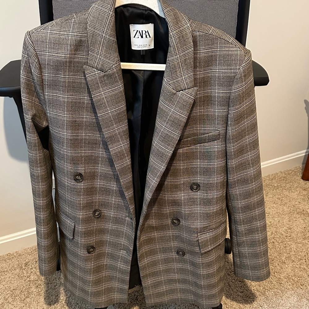 Zara womens  Checkered Brown Blazer